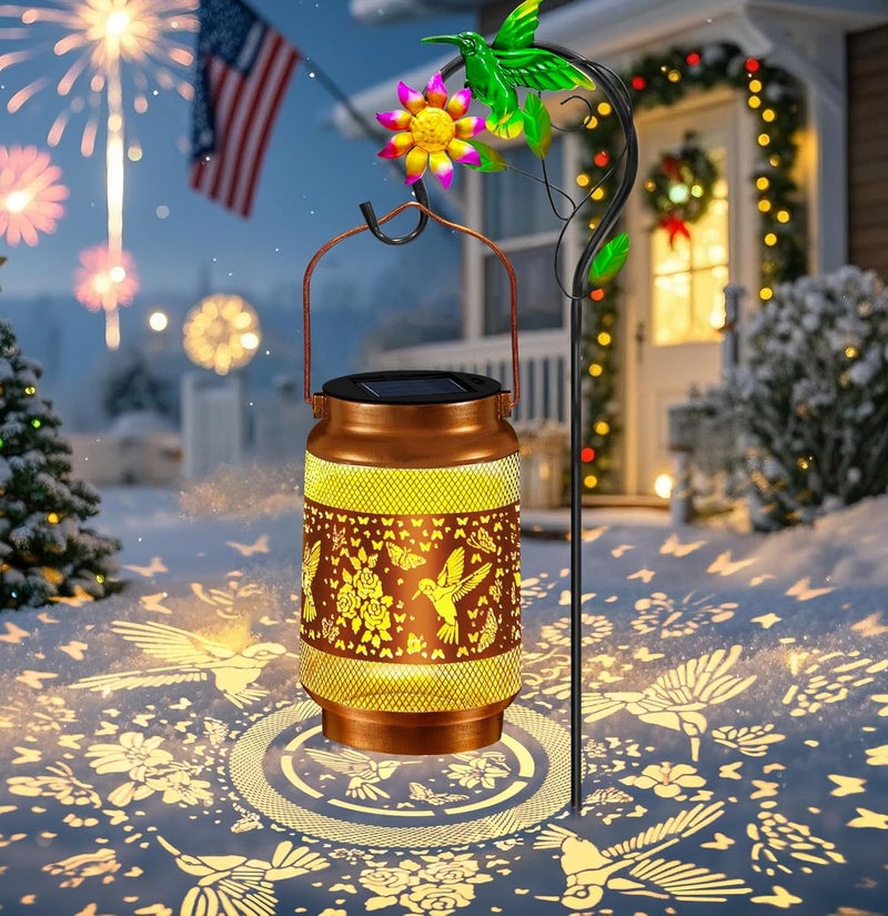ostritec Christmas Gifts Hummingbird Solar Lanterns Outdoor Waterproof, Hanging Solar Lights Garden Lanterns with Shepherd Hook, Metal Garden Decor for Yard, Patio, Lawn, Landscape, Gifts for Women Mom - Image 1